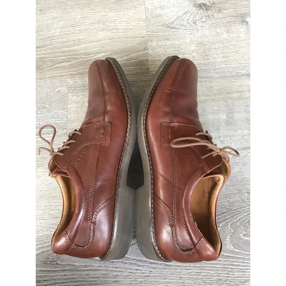 Ecco Helsinki Mens Size EU 47 US 13-13.5 Brown Leather Square Toe Oxfords